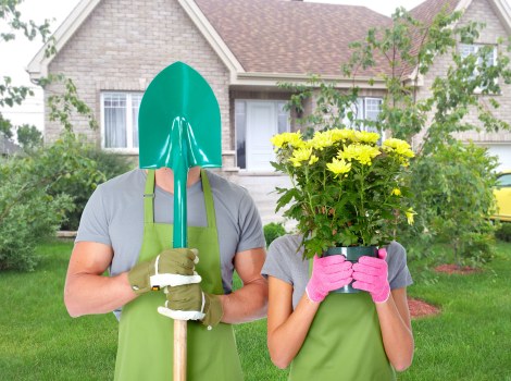 Screen reader user reviewing landscaping information on a device